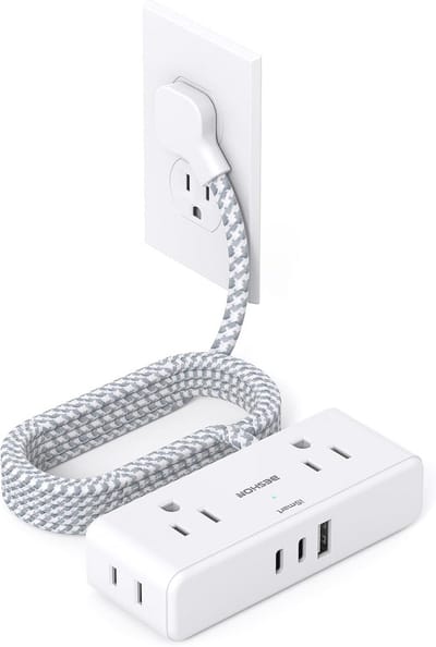 Platte verlengkabel met 4 stopcontacten en 3 USB-poorten (2 USB-C) - 1,8 m