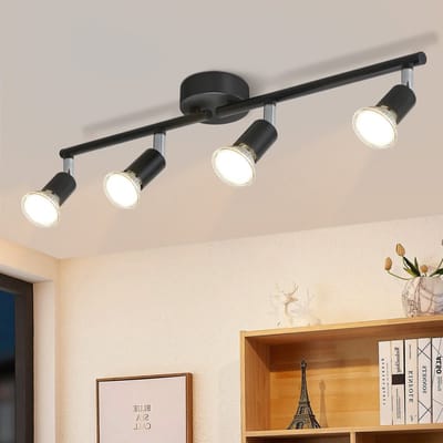 NETTLIFE Opbouwspot - Plafondlamp - plafondspot met 4 lichtpunten - spots - zwart opbouwspots - L 60 cm - draaibar - kantelbaar - GU10 fitting - plafoniere - excl. GU10-excl. lichtbron