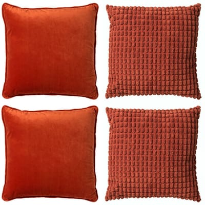 Dutch Decor - KUSSENSET - 4-delig - Texture Harmony - 45x45 cm - inclusief binnenkussens - oranje - Met Ritssluiting – Decoratie Kussens - Comfortabele kussentjes voor op de Bank