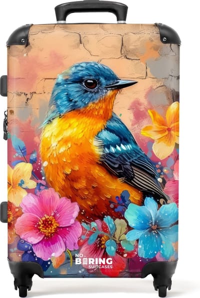 NoBoringSuitcases.com® - Koffer groot - Rolkoffer lichtgewicht - Vogel met bloemen in graffiti stijl - Reiskoffer met 4 wielen - Grote trolley XL - 20 kg bagage