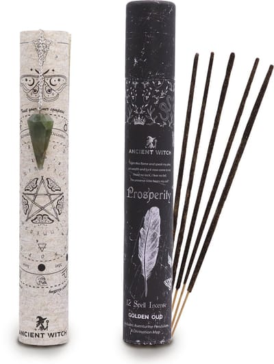 Ancient Witch wierook - welvaart - prosperity - aventurijn pendel - heksen wierook - spell incense - koker 12 stokjes