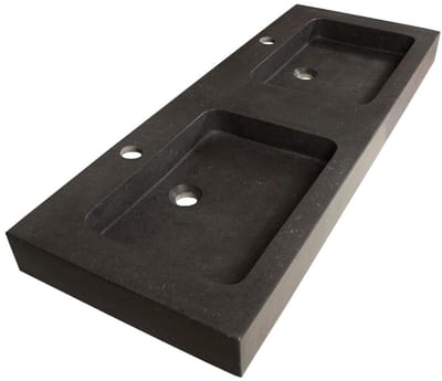 Brauer Lava Wastafel - 120 cm - met 2 Spoelbakken en 2 Kraangaten - Natuursteen Basalt Antraciet