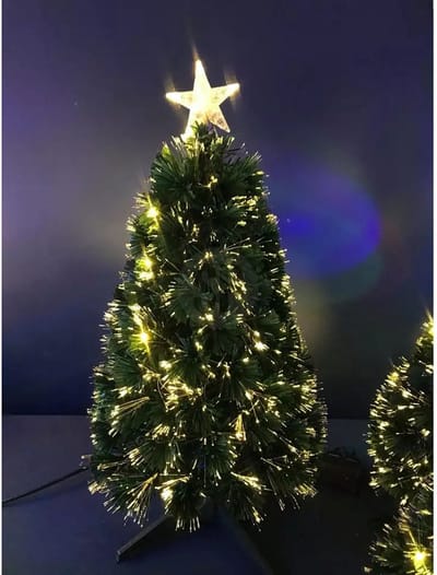Fibre Optic kunst kerstboom - H90 cm - met kerstverlichting - 20 led - warm wit - kunstboom - verlichte kunstboom