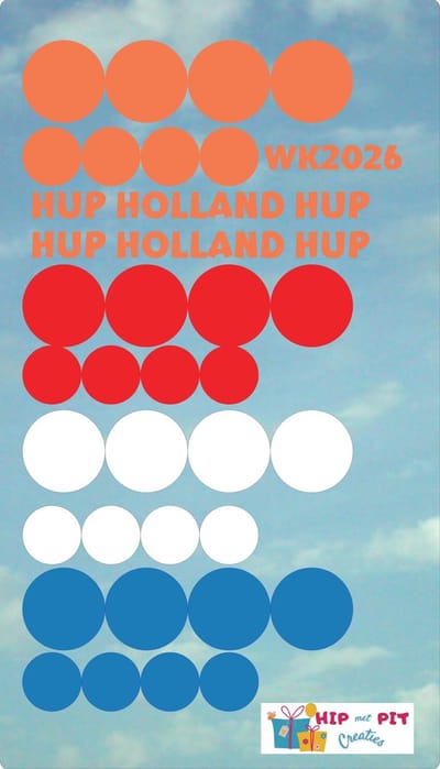 Hip met Pit Creaties Raamstickers - WK 2026 Oranje - Nederland Supporteren - Vinyl Bollen 3-5-7cm - Rood Wit Blauw - Eenmalig Gebruik