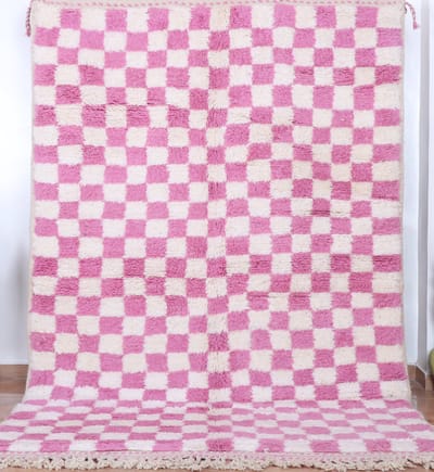Modern geruit tapijt roze-wit - 250 x 170 cm - Handgeknoopt vloerkleed, hoogpolig tapijt, geblokt tapijt Berber vloerkleed