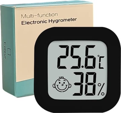 Multifunctionele Hygrometer - Weerstation - Luchtvochtigheidsmeter - Thermometer Voor Binnen - Incl. Batterij & Plakstrip - Zwart