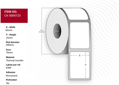 Capture Label 83 x 25mm, Kern 76mm, Thermische Transfer, Polyester, Permanent, Geen perforatie, 6360 labels per rol, 6 rollen per doos