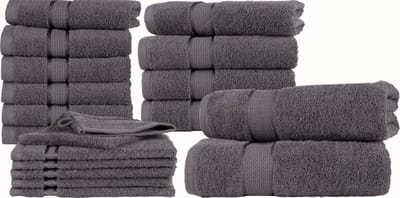 Homéé 18 delige handdoekenset Ruche 2 badlakens 4 handdoeken 6 gastendoekjes 6 washandjes antraciet gekamde katoen 550g. m²