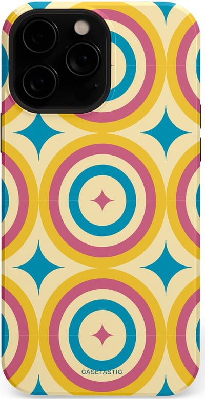 Casetastic hoesje geschikt voor Apple iPhone 13 Pro Max - MagSafe - Dubbellaagse bescherming - Swinging Retro Boogie Circles - Fashion Case - Crème Goud Lichtblauw Koraal