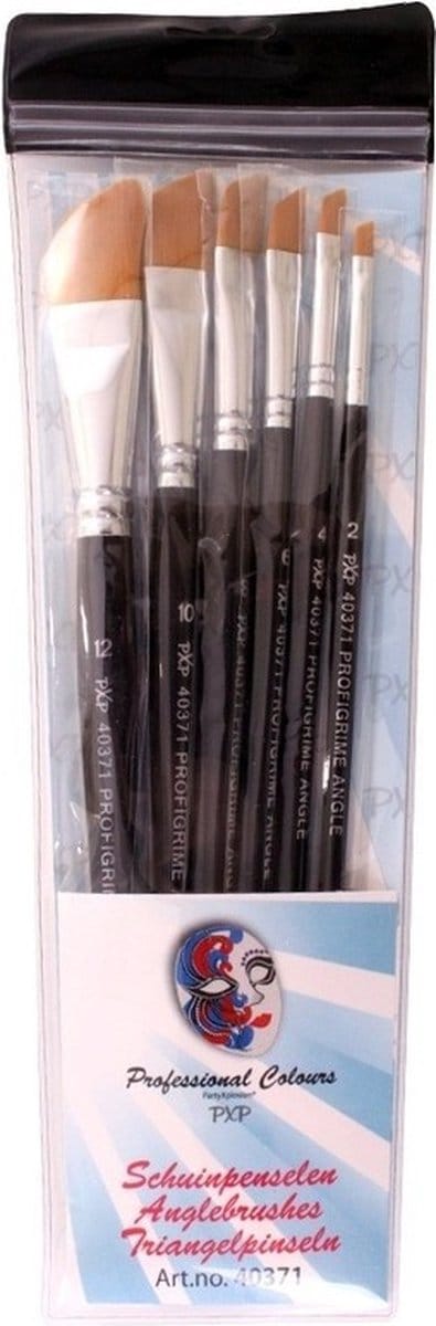 PXP Schmink penselen - set van 6x - platte schuine punt - diverse maten - proffessionele grimeer kwasten