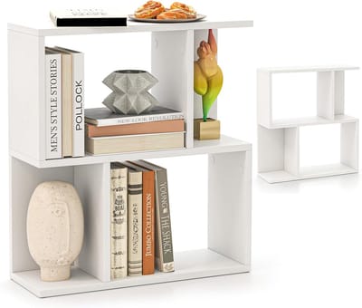 S-vorm Salontafel - Bijzettafel Open Vakken - Woonkamer Decoratie - Vrije Combinatie Mogelijk - 50x175x555 cm - Wit