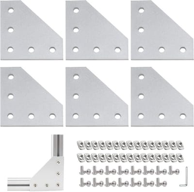 L-vormige hoekhouder - Verbindingsplaat set - Frame constructie bouwen - Duurzame aluminium legering - 60x60x4 mm - Zilverkleurig