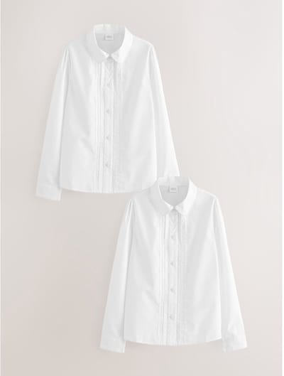 Next - Meisjes - Verpakking van 2 schoolblouses met lange mouwen en kantafwerking - Wit