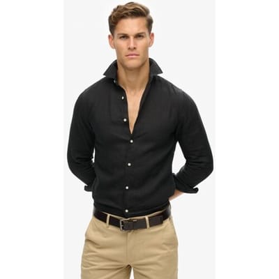 Superdry Casual Linnen Overhemd met Lange Mouwen Zwart Grootte: S