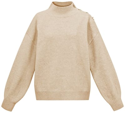 Gebreide dames trui met schildkraag - casual effen wintertrui met gouden knopen