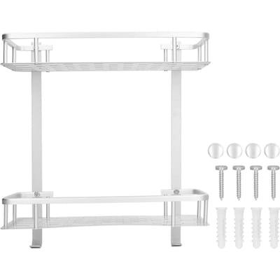Wandgemonteerde planken Aluminiumlegering Mat Twee lagen Zwevende opbergplanken voor badkamer keuken white