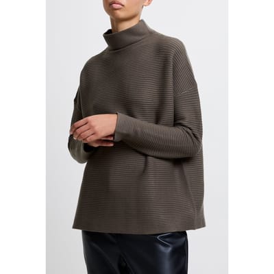 French Connection Babysoft Ribbed Mock Neck Jumper Tarmac Khaki Maat: XS | Sweaters Outlet | Dames | Bruin