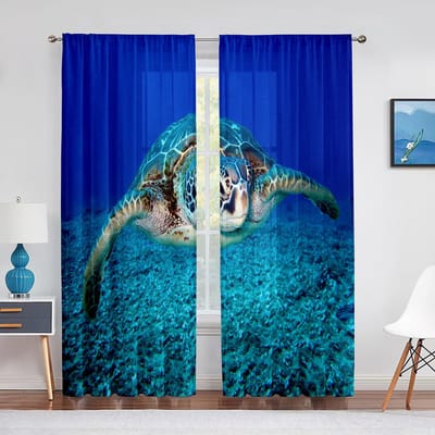 Onderwater Zeeschildpad en Dolfijn Oceaanleven Transparante Gordijnen voor Woonkamer Voile Gordijn Slaapkamer Tule Gordijnen Raamgordijnen 1 PCS W100XH250cm&Grommet Top