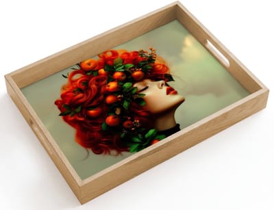 Dienblad hout 40x30 cm - Schootdienblad - Vrouw - Appels - Rood - Bladeren - Borrelplank rechthoek - Plateau dienbladen