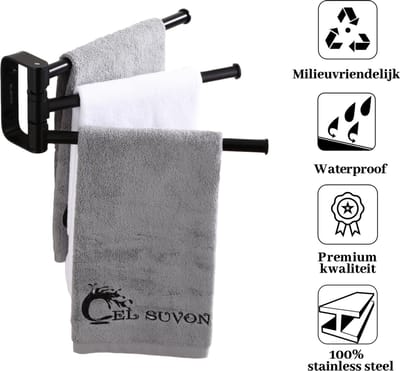 El suvon® Handdoekrek Badkamer - Handdoekstang - Handdoekrek zwart - Hangende Wand Theedoek