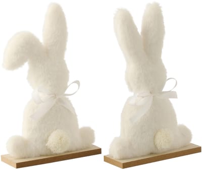 J-Line decoratie Konijn - polyester - wit - small - set van 2
