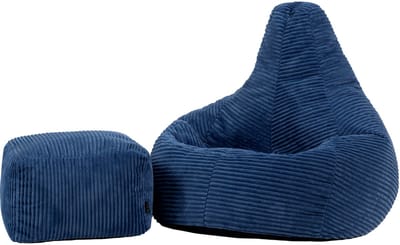 icon - Dalton Kinderzitzak Stoel met Poef - Ribfluweel - Denimblauw