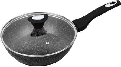 Diepe Koekenpan 24cm Marmerlook Zwart met Deksel - Geschikt voor Inductie