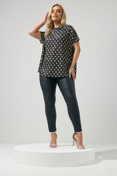 Yours London Chocoladebruine Top Met Stippen En Draperie Aan De Schouder Size 38