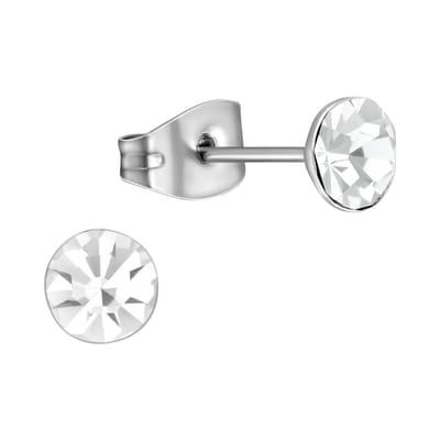 Aramat Jewels | Oorbellen | Stalen Kristal Oorbellen met transparant steentje – Zilverkleur – 5mm | | | |5mm | Staal | Kinderen, Volwassenen | Verkleurd niet