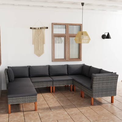 vidaXL - 8-delige - Loungeset - met - kussens - poly - rattan - grijs