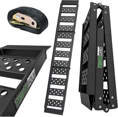 TRUTZHOLM - Oprijplaat - 2-voudig Opvouwbaar - Lengte 199 cm - Belastbaar tot 340 kg - Aluminium - Zwart - Geribbeld & Geperforeerd Anti-slip - Laadhulp