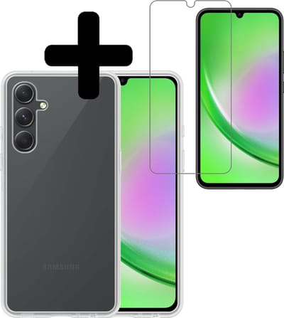 Hoesje - Met Screenprotector - Geschikt voor Samsung Galaxy A34 - Sterk & Shockproof - Back Cover - Siliconen Case - Telefoon Hoes - Telefoonhoesjes - Transparant