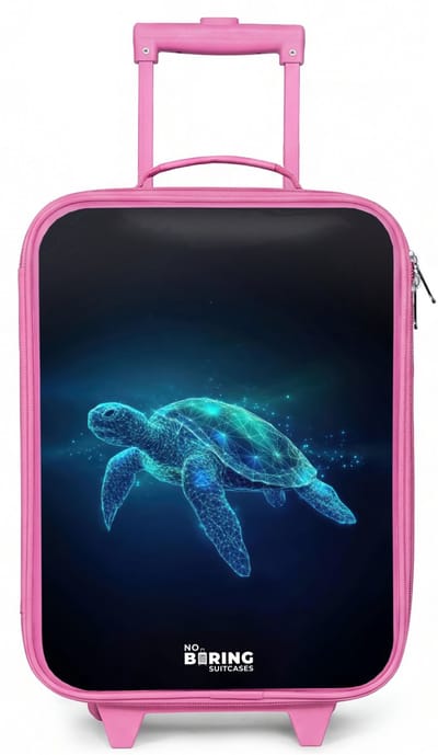 NoBoringSuitcases.com® - Kinderkoffer roze - Kindertrolley meisje - Lichtgevende schildpad in digitale oceaan - Koffer kind lichtgewicht - Reiskoffer trolley voor kinderen - Koffertje met lichtgevende wieltjes - Rolkoffer