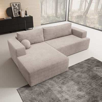 Meubella - Mavana - Hoekbank 2-zits - Ribstof beige - Links