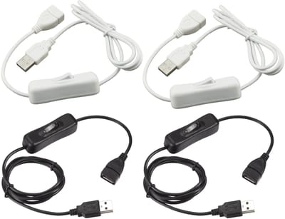 Allecto - USB-schakelaarkabel - 1 meter - Aan/uit-schakelaar - Zwart-wit - Geschikt voor ledlampen en ventilatoren - Ideaal voor auto en recorder
