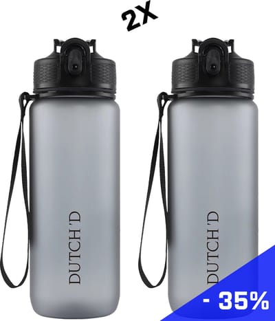 Dutch'D ® - DEAL! Set van 2 stuks - Drinkfles - Drinkfles met rietje - Waterfles - Grijs - Drinkfles Volwassenen - Lek Vrij - Cadeau voor haar/hem - Verschillende Drinkflessen en waterflessen - Drinkbeker - Sportfles - Drinkbus - 700ML