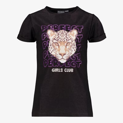 TwoDay meisjes T-shirt met tijgerkop zwart - Maat 146/152