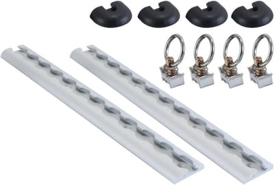 Aluminium railset voor het veilig bevestigen van ladingen op trailers, vrachtwagens, campers en boten met 4 spanogen en 4 eindkappen.
