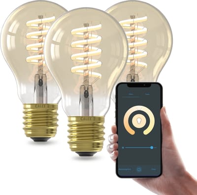 Calex Slimme LED Lamp - Set van 3 stuks - E27 - Wifi Verlichting - Spiraal Filament - A60 - Smart Lichtbron Goud - Dimbaar - Warm Wit licht - 7W