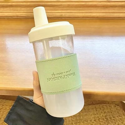 500/850ML Charmante Parelmelkthee Rietje Plastic Waterfles Met Bekerhoes Vrouwen Ruime Sap Boba Melkthee Beker Valbestendig 500ml