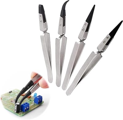 Precisie Gebogen Pincetten van RVS - Antistatische en Niet-Magnetische ESD Pincetten voor Elektronica, Horlogeherstel en Sieradenmaken - Set van 4 Stuks