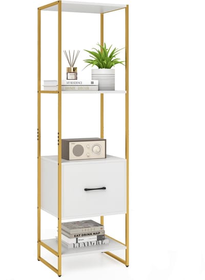 COSTWAY Boekenkast met 5 verdiepingen, boekenkast met open planken en metalen frame, staand rek, modern, opbergrek voor woonkamer, slaapkamer, 45 x 35 x 160 cm (wit)