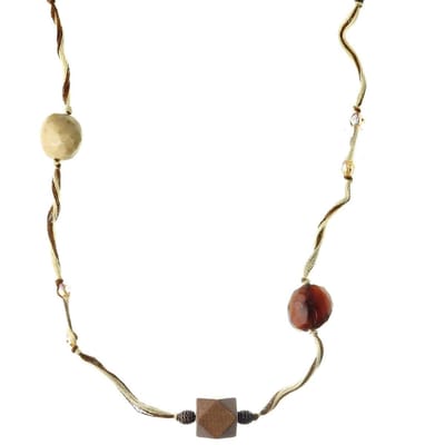 Behave - Lange ketting - Nature stijl - Bruine kralen mix - 130 cm