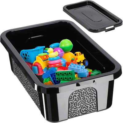 KADAX Rechthoekige opbergdoos met deksel, opbergcontainer, stapelcontainer, plastic doos, kunststof doos, ruimtebesparende opbergdoos (4,5 l, zwart)