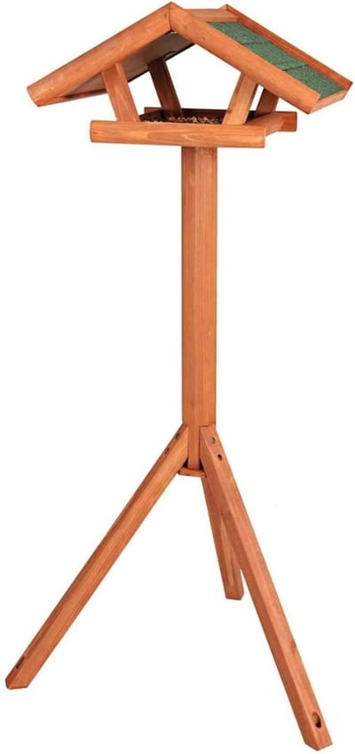 Famanu – Voederhuis natura met standaard - 46 x 22 x 44 cm / 1,15 m - bruin - robuust materiaal - geschikt voor tuin en balkon - beschermd vogels en voeders tijdens het voeren