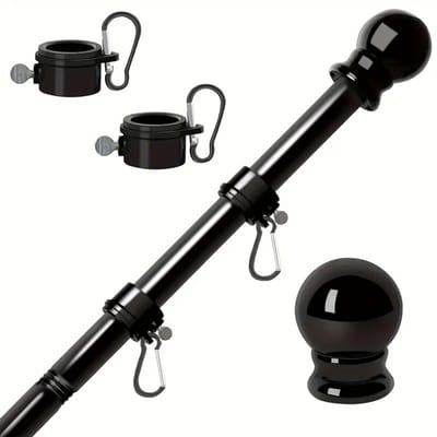 Vlaggenmast - 150cm - Vlaggenstok - Aluminium vlaggenmast set - Zwart - 5 Secties - Anti-Klit 360° Roterend - Met Knoppen Vlaggenstok Buiten - Gevelvlaggenmast - Wandvlaggenmast - Roestvrij Staal - Verstelbaar - Tuin Decoratie - Vlaghouder