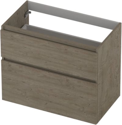 INK® wastafelonderkast 2 laden greeploos houten keerlijst asymmetrisch 80x45x65cm, greige eiken