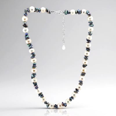 Cavill - Zilveren halsketting - 925 sterling zilver - Witte en mystieke zoetwaterkweekparels 8 mm fancy slijpsel - Verstelbaar, elegant en duurzaam