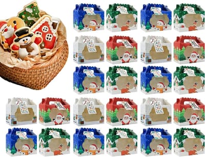 Kerst Dozen - Bakkerij Geschenkdoos - Feestelijke Opslag - Met Venster - 24 Stuks - Kleurrijk