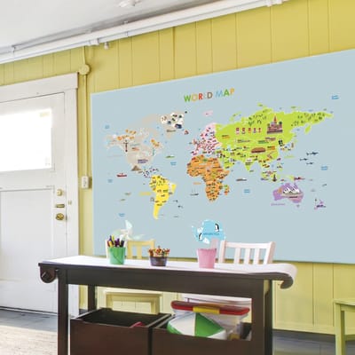 Gigantische wereldkaart muurstickers voor kinderen